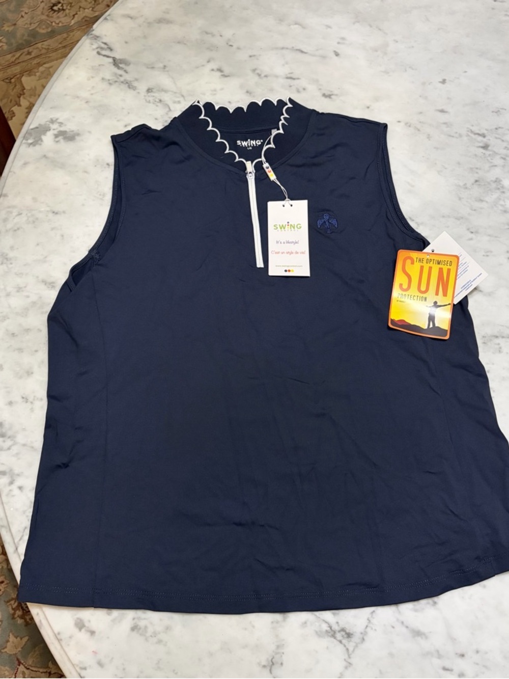 SWING Navy Sleeveless Zip Golf Polo Thunderbird country club   NWT - Picture 2 of 7